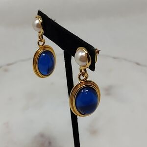 Vintage Blue and Gold Drop Earrings